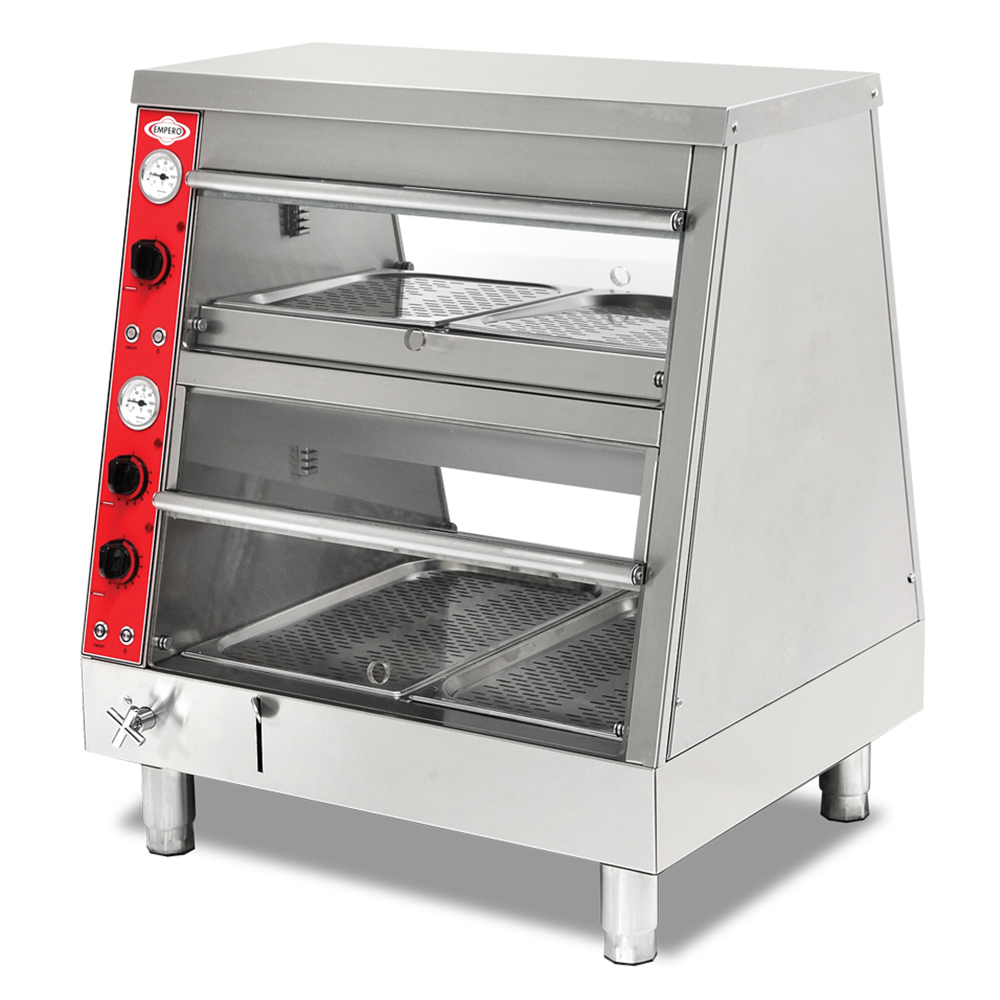 Vitrina calda de banc, inox, cu 2 polite si 4 cuve GN, 80*69*93 cm