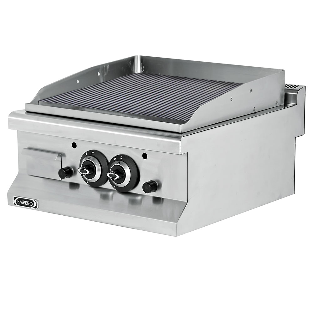 Grill pe gaz dublu profesional, inox, cu suprafata striata, 60*64*29 cm