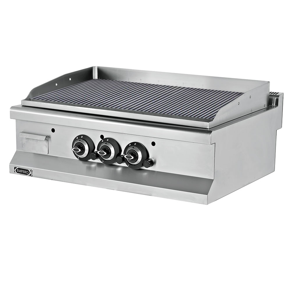 Grill pe gaz triplu profesional, inox, cu suprafata striata, 90*64*29 cm