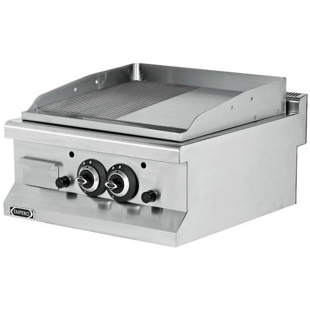 Grill electric profesional, inox, cu suprafata neteda si striat cromata, 60*64*29 cm