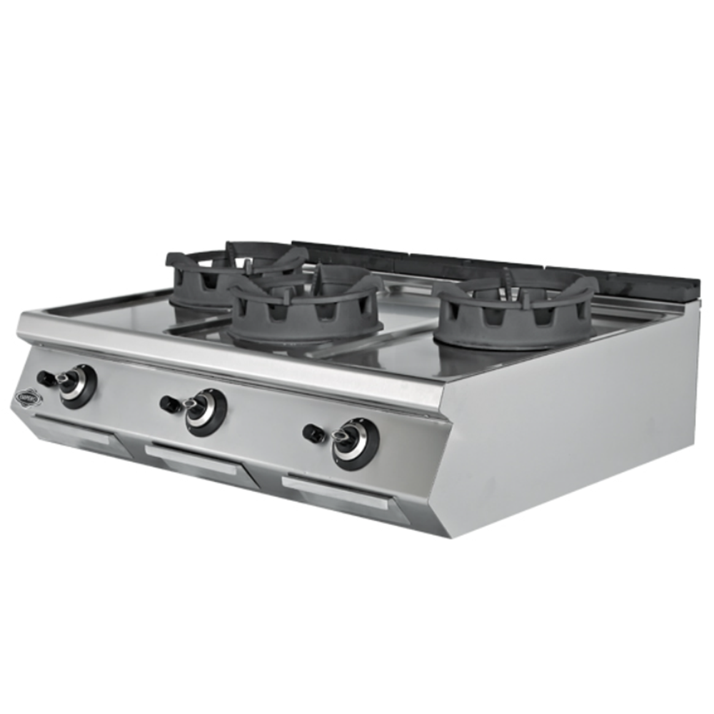 Masina de gatit pe gaz, inox, cu 3 arzatoare tip wok PLUS, 120*73*30 cm