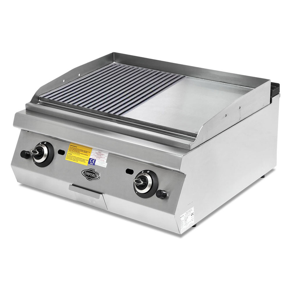 Grill pe gaz profesionala, inox, cu suprafata neteda si striata cromata PLUS, 80*73*30 cm
