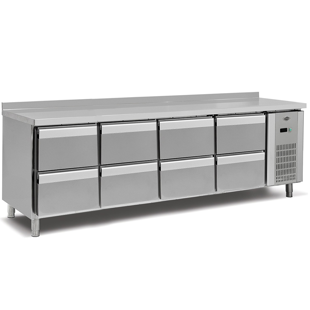 Masa rece, profesionala, inox, 8 sertare, 255*70*85 cm