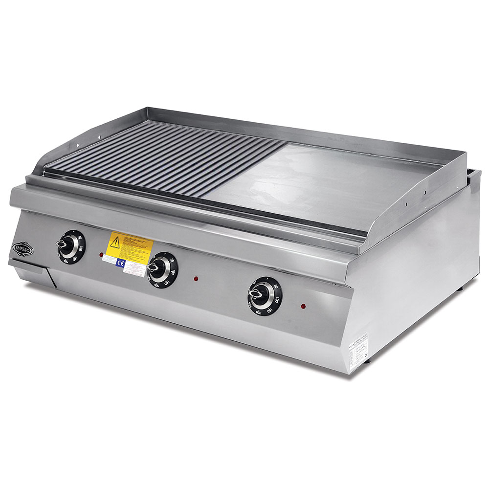 Grill electric profesional, inox, cu suprafata neteda si striata PLUS, 120*73*30 cm