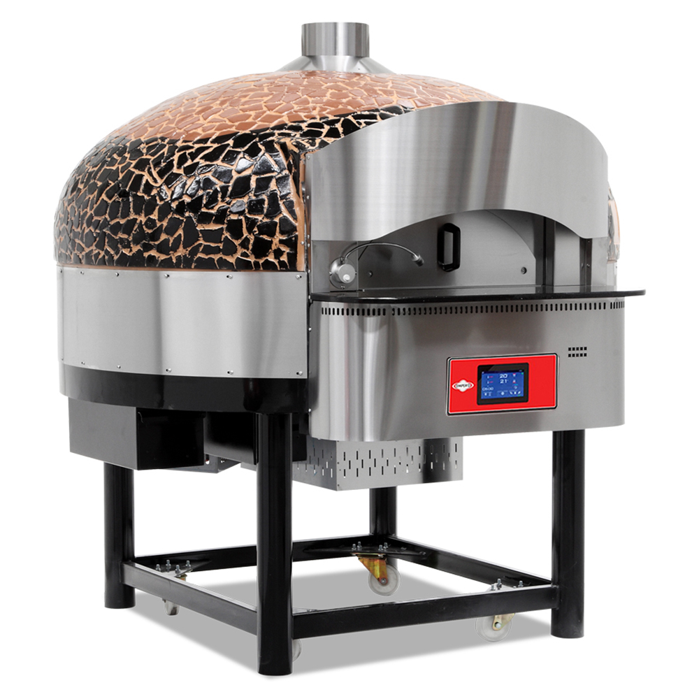 Cuptor profesional pizza traditional cu panou de control digital, rotativ, pe gaz si camera cu lemne pt afumare - 130 pizza/h
