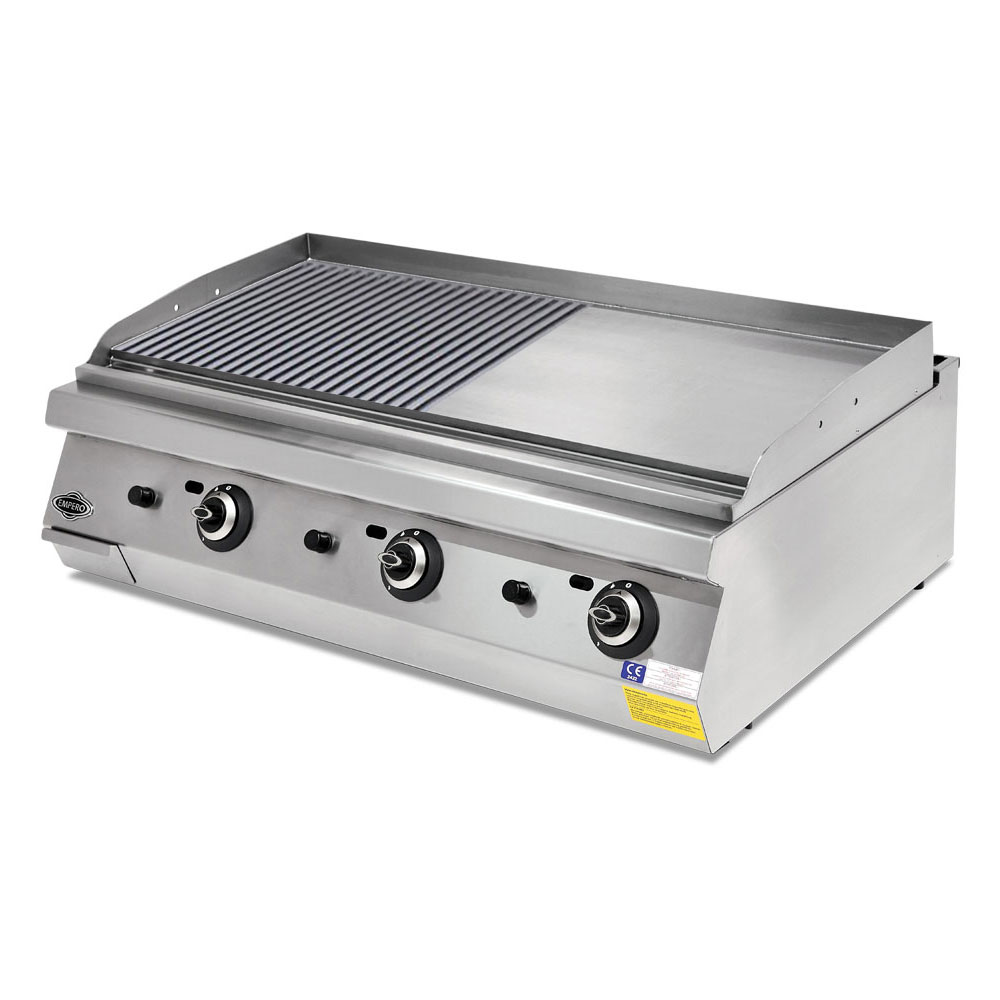 Grill pe gaz profesional, inox, cu suprafata neteda si striata PLUS, 120*90*30 cm