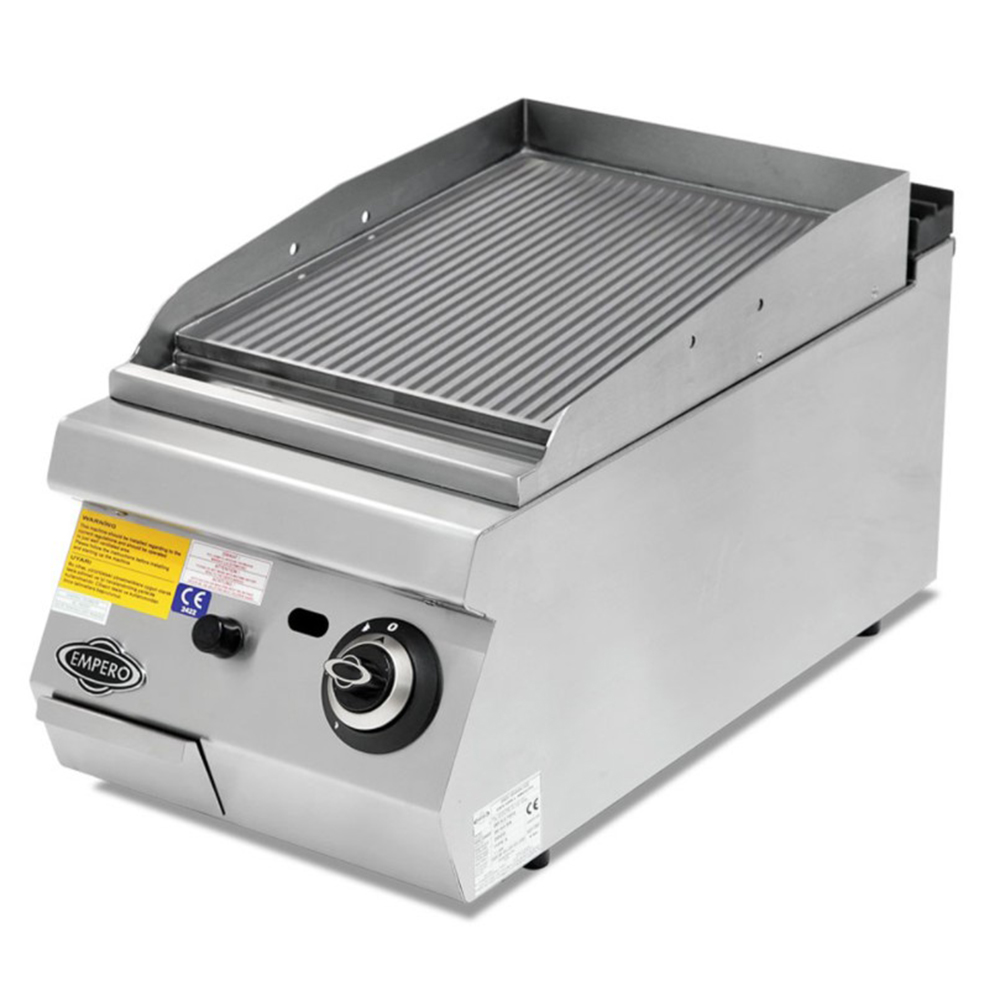 Grill pe gaz profesional, inox, cu suprafata striata cromata PLUS, 40*90*30 cm