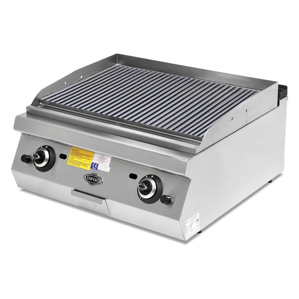 Grill pe gaz profesional, inox, cu suprafata striata cromata PLUS, 80*90*30 cm