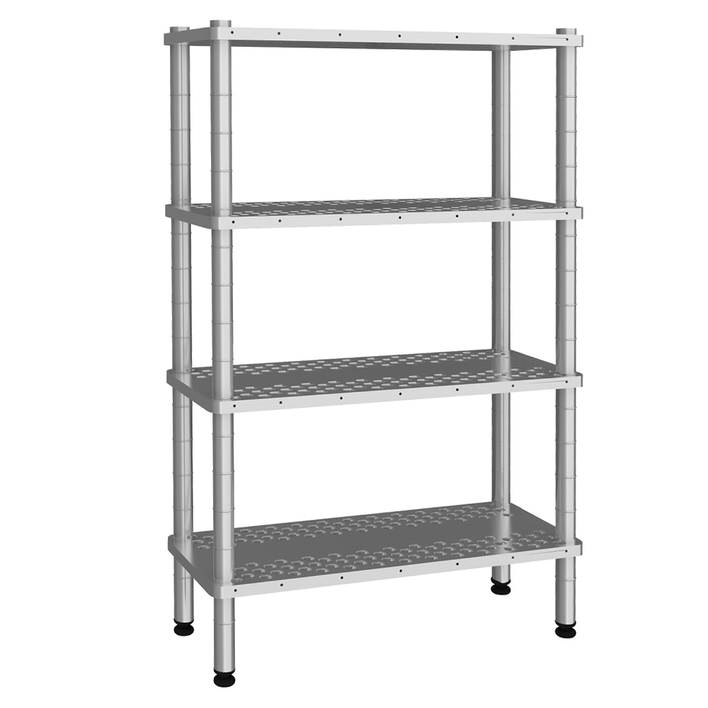Raft depozitare cu 4 polite perforate din inox AISI 304 - 46*76 cm