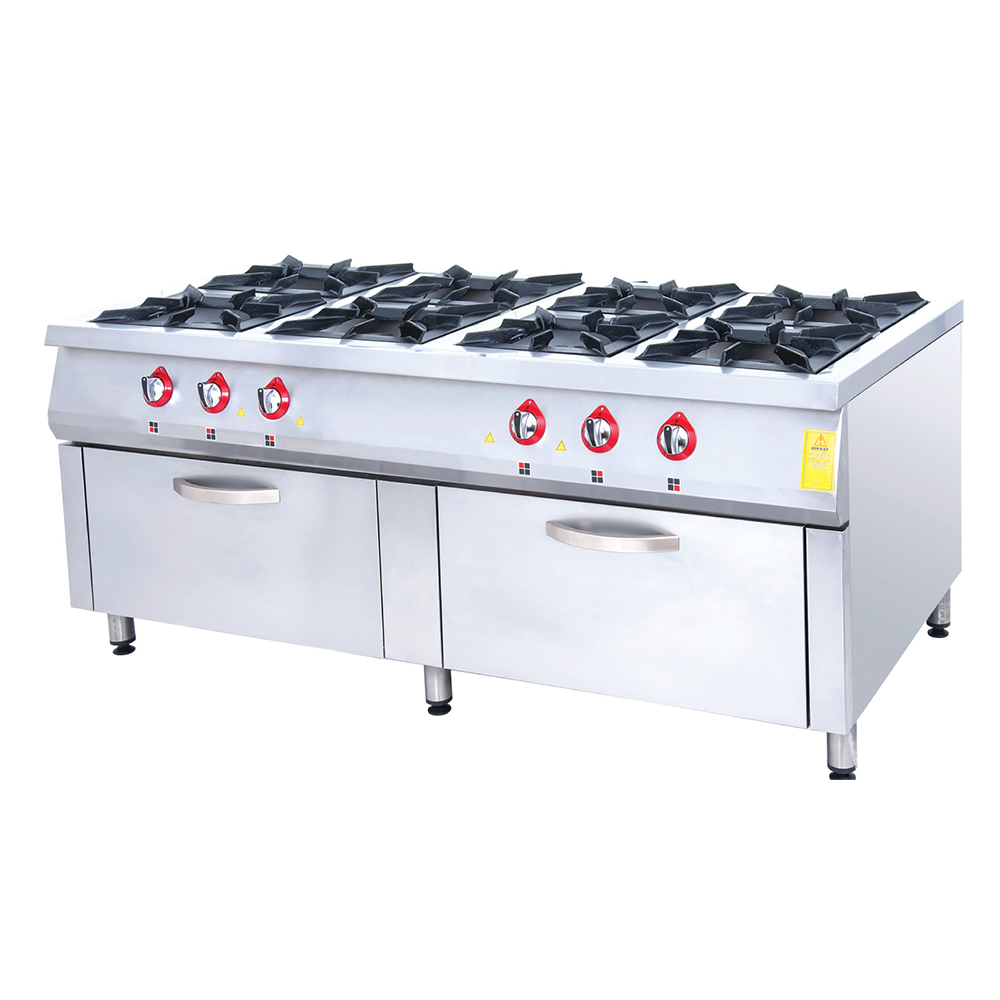 Masina de gatit pe gaz, inox, centrala cu 8 arzatoare si 2 cuptoare, 200*114*85 cm