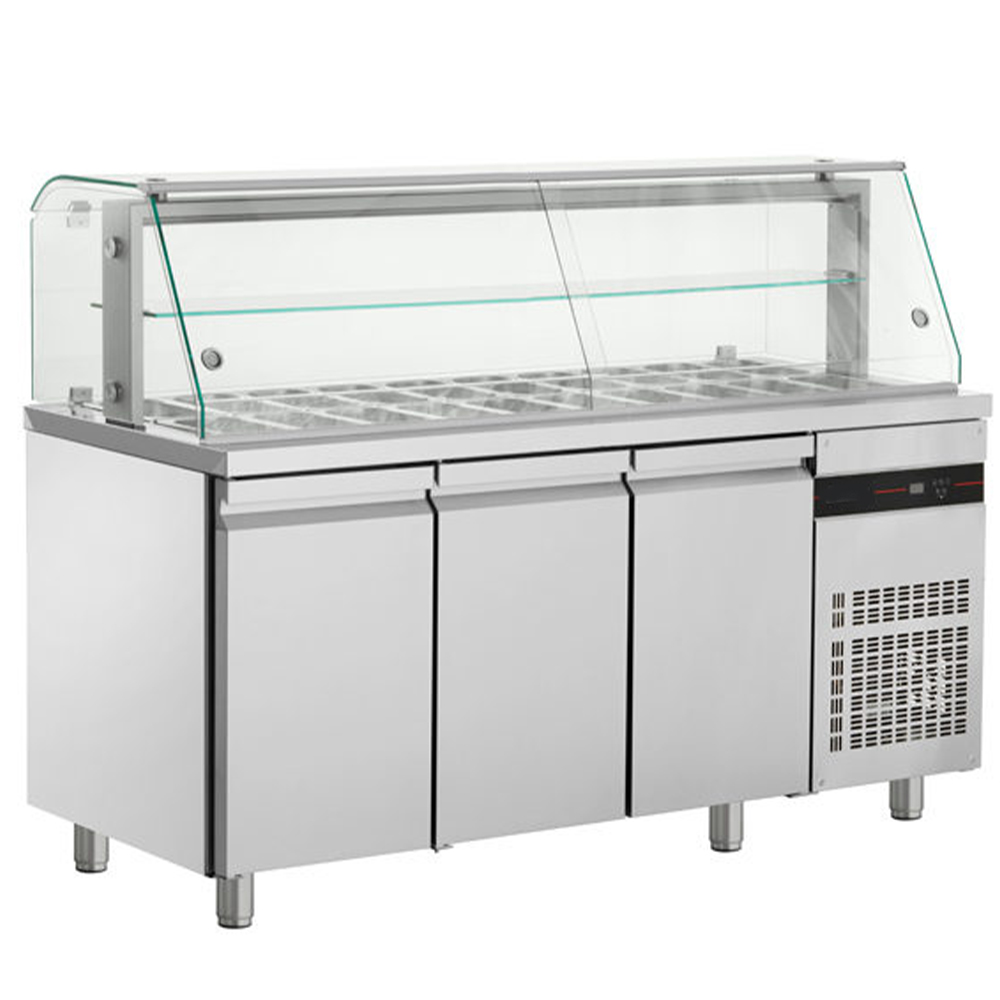Salad bar 20 GN 1/4 cu 3 usi si geam panoramic, 421 lt.