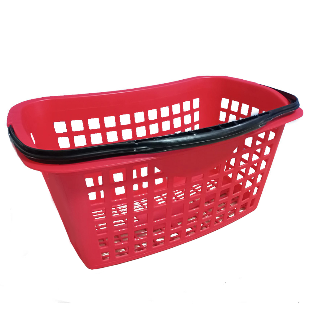 Cos supermarket plastic cu 1 maner 28 litri - Rosu