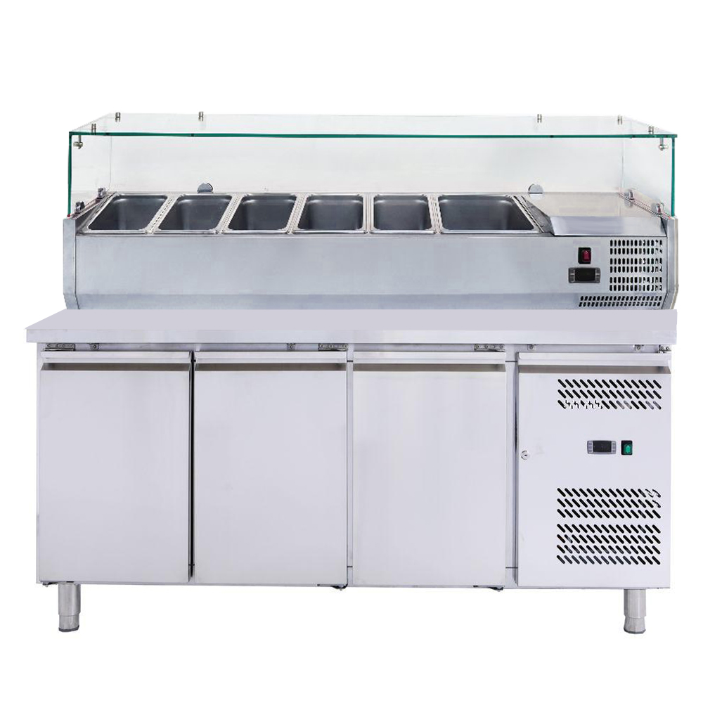 Masa rece cu 3 usi + Vitrina ingrediente 1,5 m cu 5 cuve GN1/3 + 1 cuva GN1/2