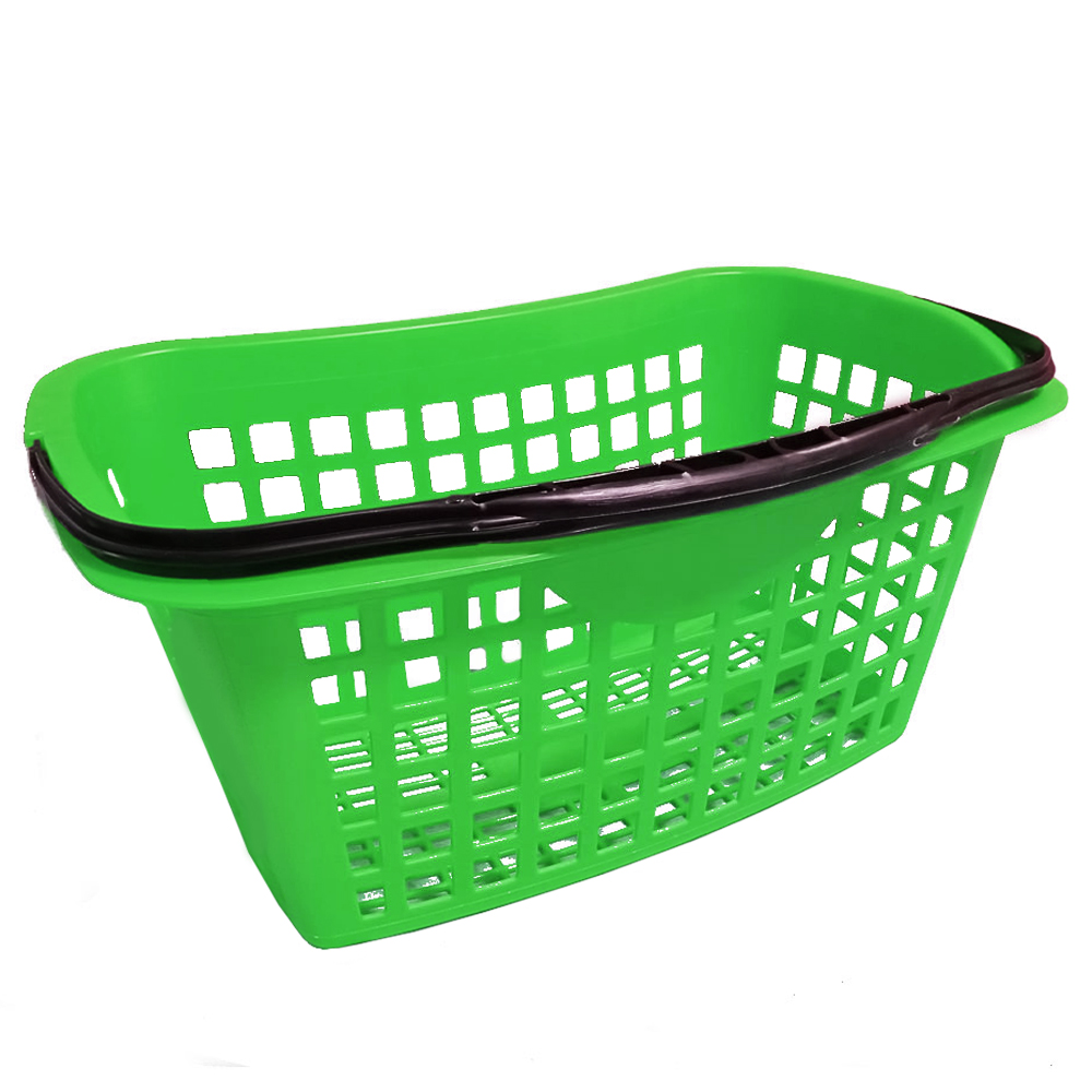 Cos supermarket plastic cu 1 maner 28 litri - Verde