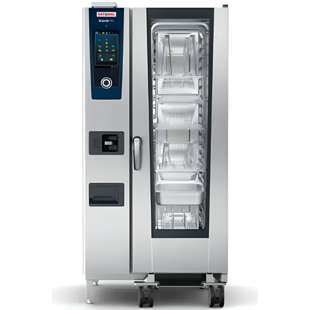 Cuptor profesional RATIONAL iCombi Pro gastro/patiserie, electric cu umidificare automata si boiler, 20 tavi GN1/1 + carucior