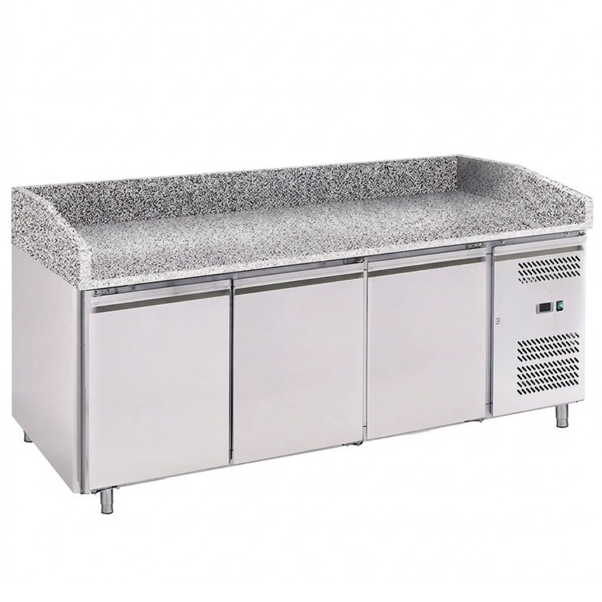 MASA RECE PREPARARE PIZZA CU 3 USI, BLAT GRANIT, 580 L, RACIRE VENTILATA, -2°C / +8°C