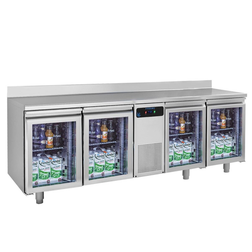 Masa rece FRENOX, profesionala, inox, 4 usi din sticla, 550 lt, 227*60*85 cm