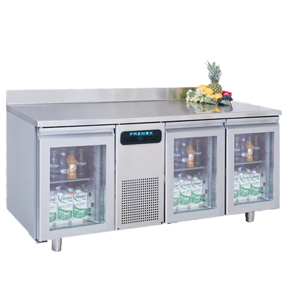Masa rece FRENOX, profesionala, inox, 3 usi din sticla, 400 lt, 179*60*85 cm