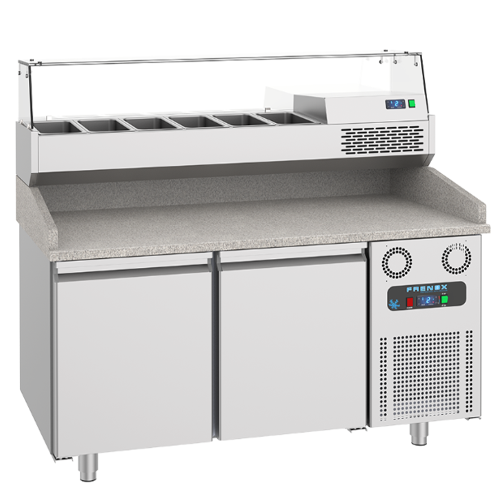 Masa rece preparare pizza FRENOX, profesionala, inox, 2 usi, 380 lt, 155*80*108 cm