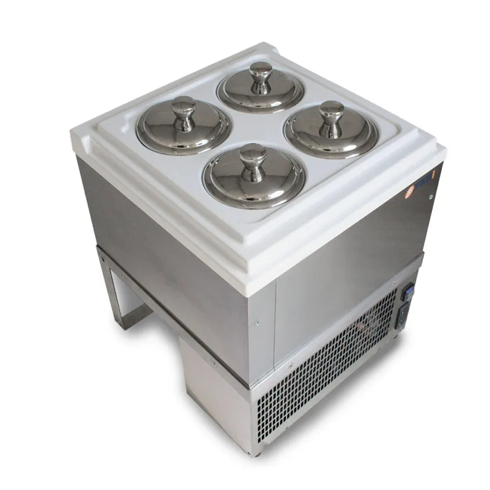 Vitrina frigorifica pentru inghetata STAF59 cu capace inox, 4 cuve x 2,5 lt