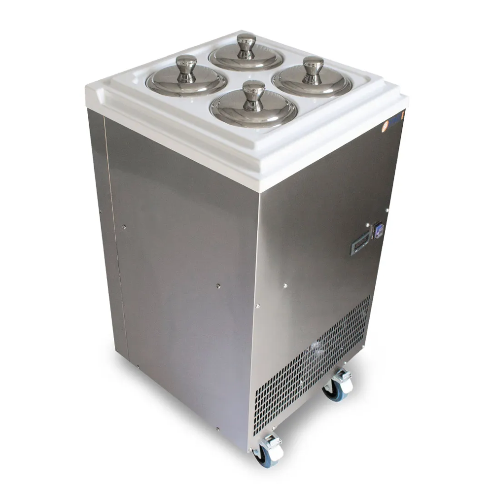 Vitrina frigorifica pentru inghetata STAF59 cu capace inox, 4 cuve x 2,5 lt