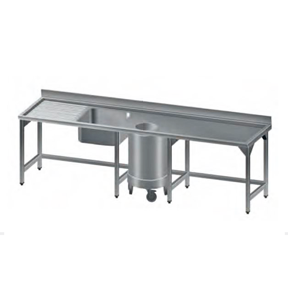 Spalator cu 1 cuva pe partea stanga, picurator, cos gunoi, inox 304, 240*70*86 cm