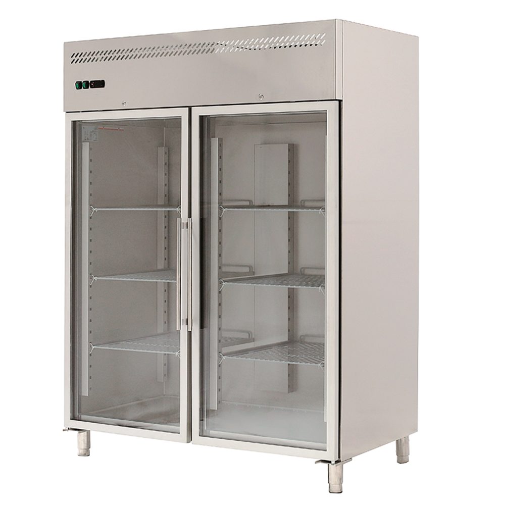 Dulap congelare vertical inox cu 2 usi din sticla, 1300 lt
