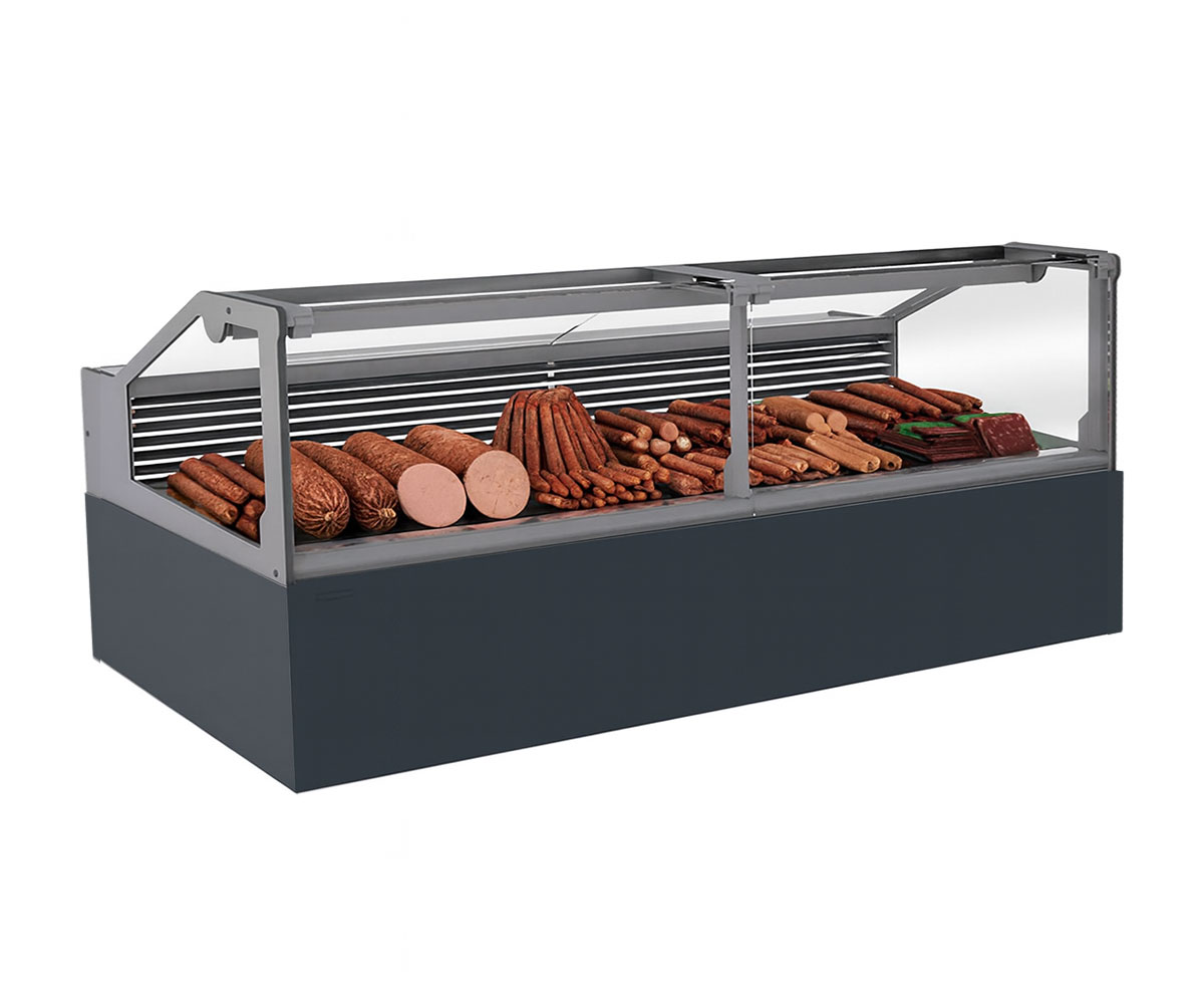 Vitrina frigorifica pentru carne, specialitati, mezeluri 200 cm, Gri Antracit RAL7016, iluminare LED rece, FULL STATIC, motor silentios