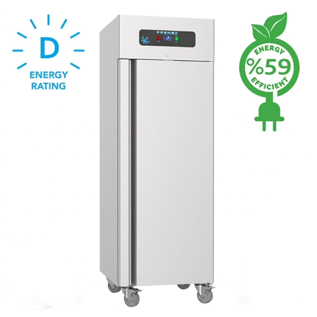 Dulap congelator vertical cu roti, inox, FRENOX cu 1 usa, Eficienta Energetica, 700 lt