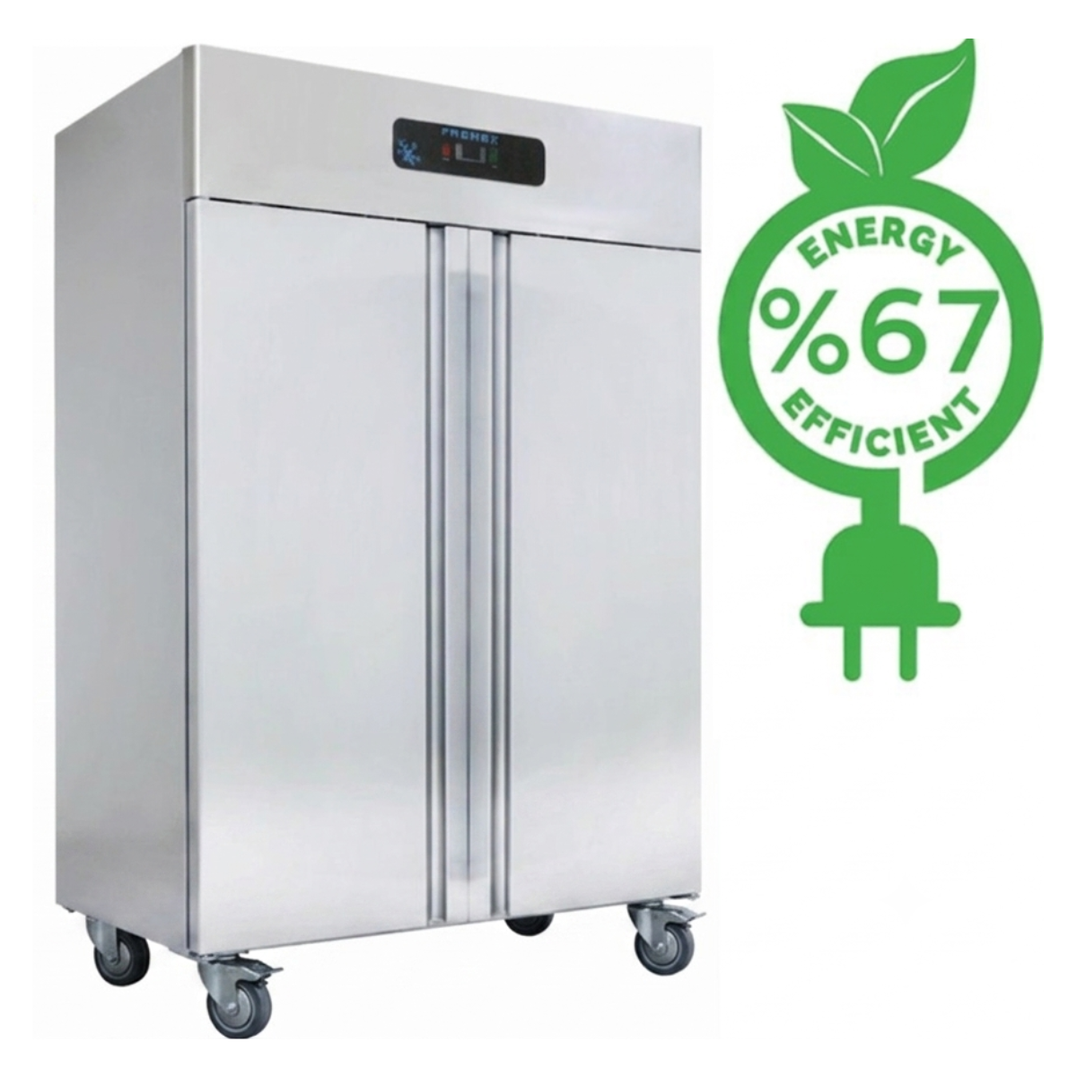 Dulap congelator vertical cu roti, inox, FRENOX cu 2 usi, Eficienta Energetica, 1400 lt