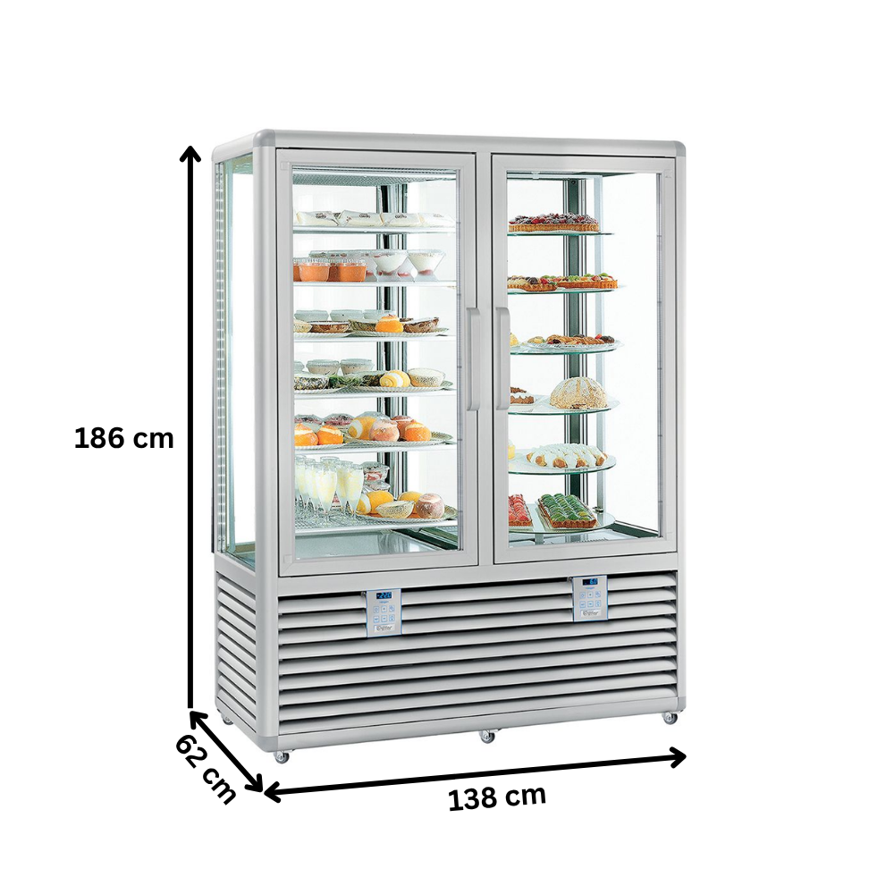 Vitrina frigorifica verticala dubla, pentru cofetarie, profesionala, 848 lt, 138*62*186 cm - 4