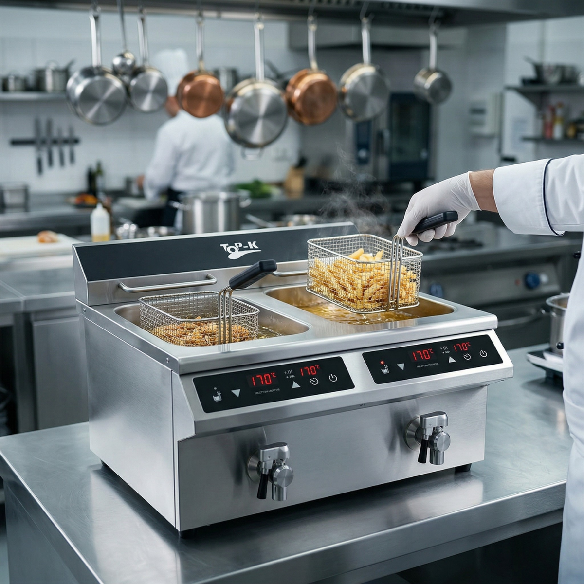 Friteuza dubla profesionala fast-food cu inductie 8+8 lt, panou digital, 2x3500W, 58*50*41 cm - 9