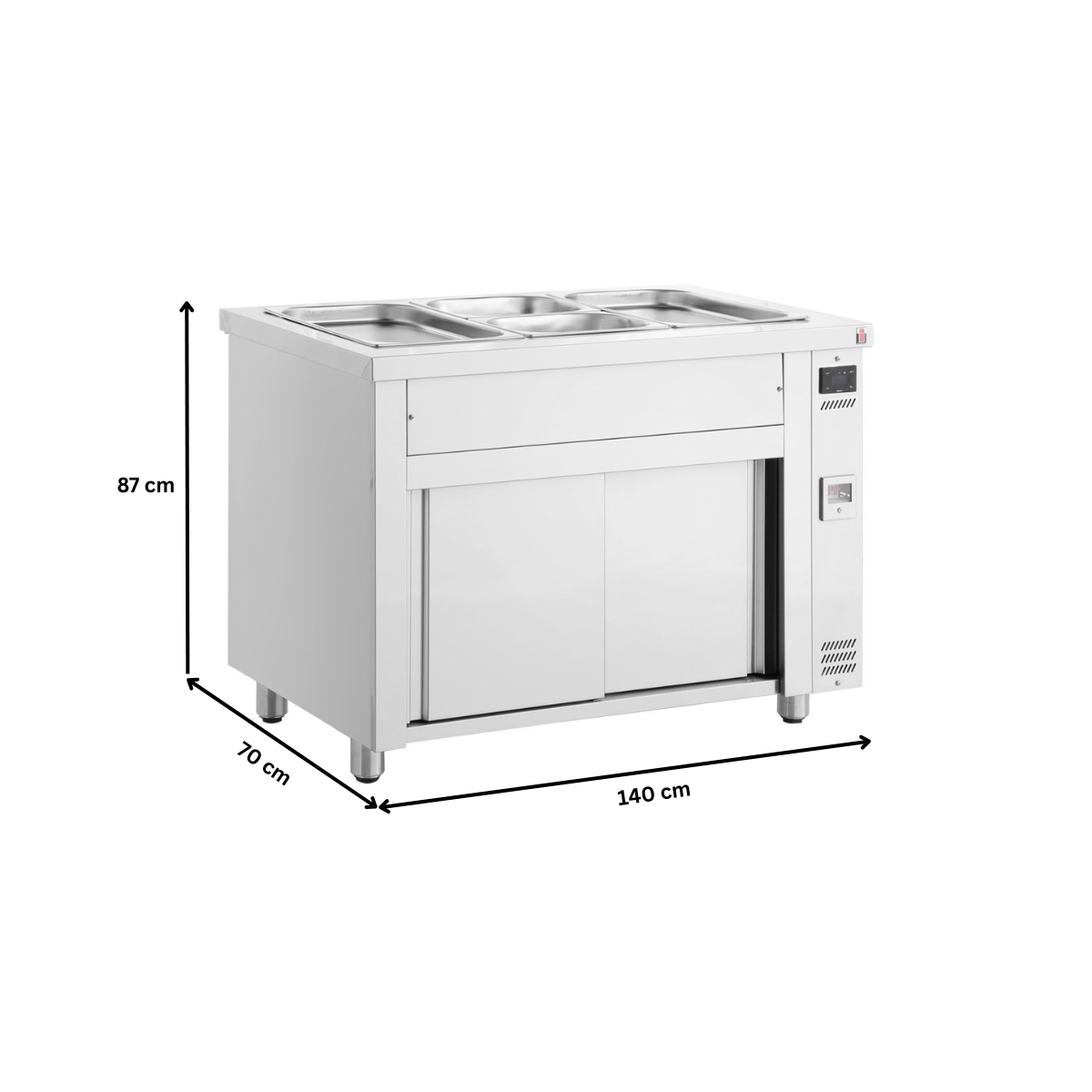 Bain-marie 4 cuve GN 1/1 cu dulap neutru fara geam panoramic, 140 cm - 2