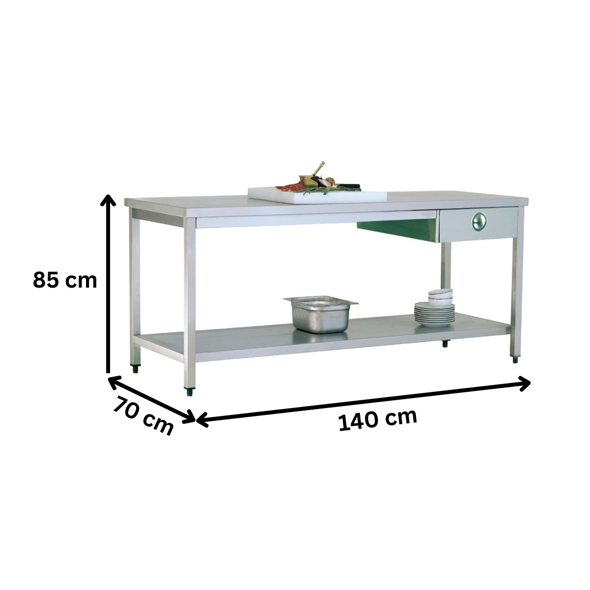 Masa de lucru inox cu polita inferioara si sertar 140*70*85 - 2