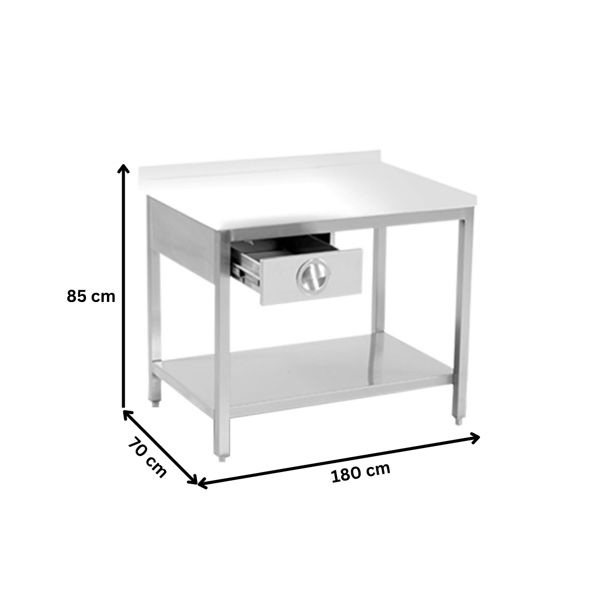 Masa de lucru inox cu blat din polietilena, 1 sertar si polita inferioara 180*70*85 - 5