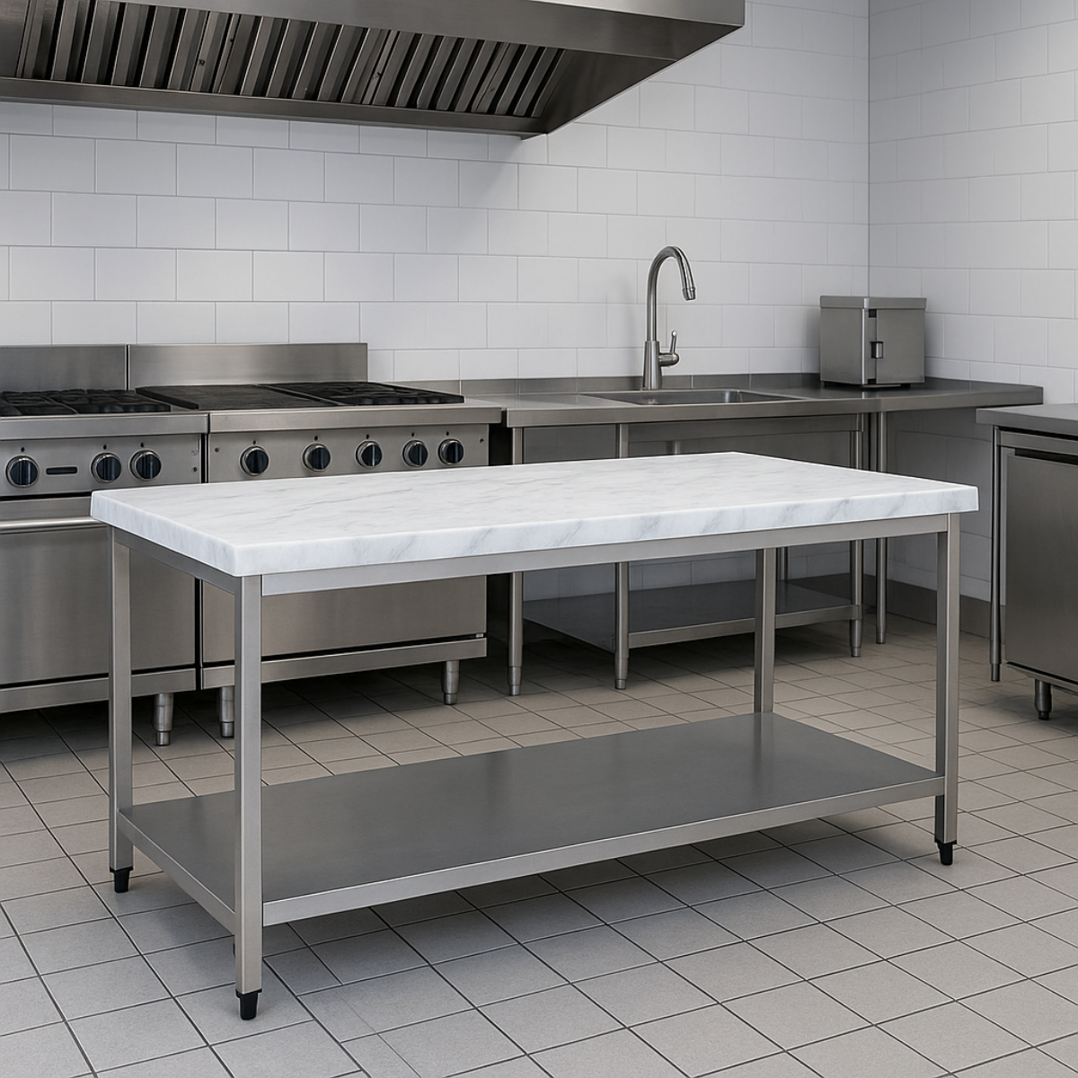 Masa de lucru inox cu blat din marmura si polita inferioara 140*60*85 - 4