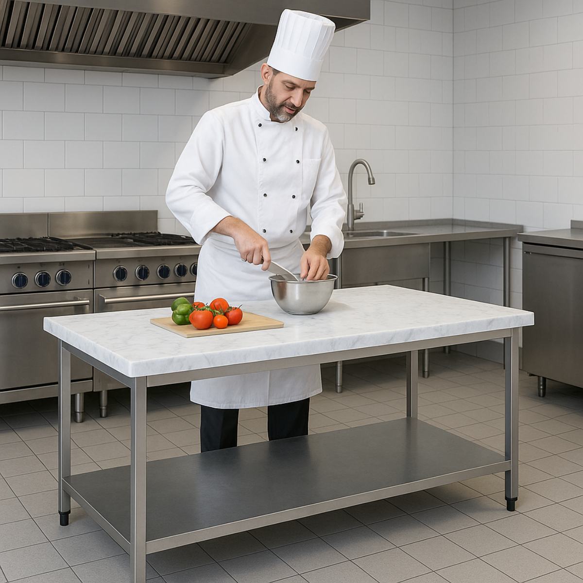 Masa de lucru inox cu blat din marmura si polita inferioara 140*60*85 - 5