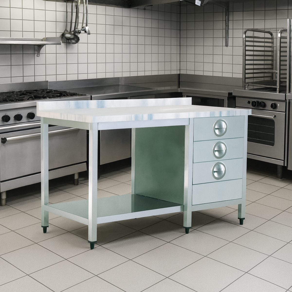 Masa de lucru inox cu blat din marmura, 3 sertare si polita inferioara 160*70*85 - 4