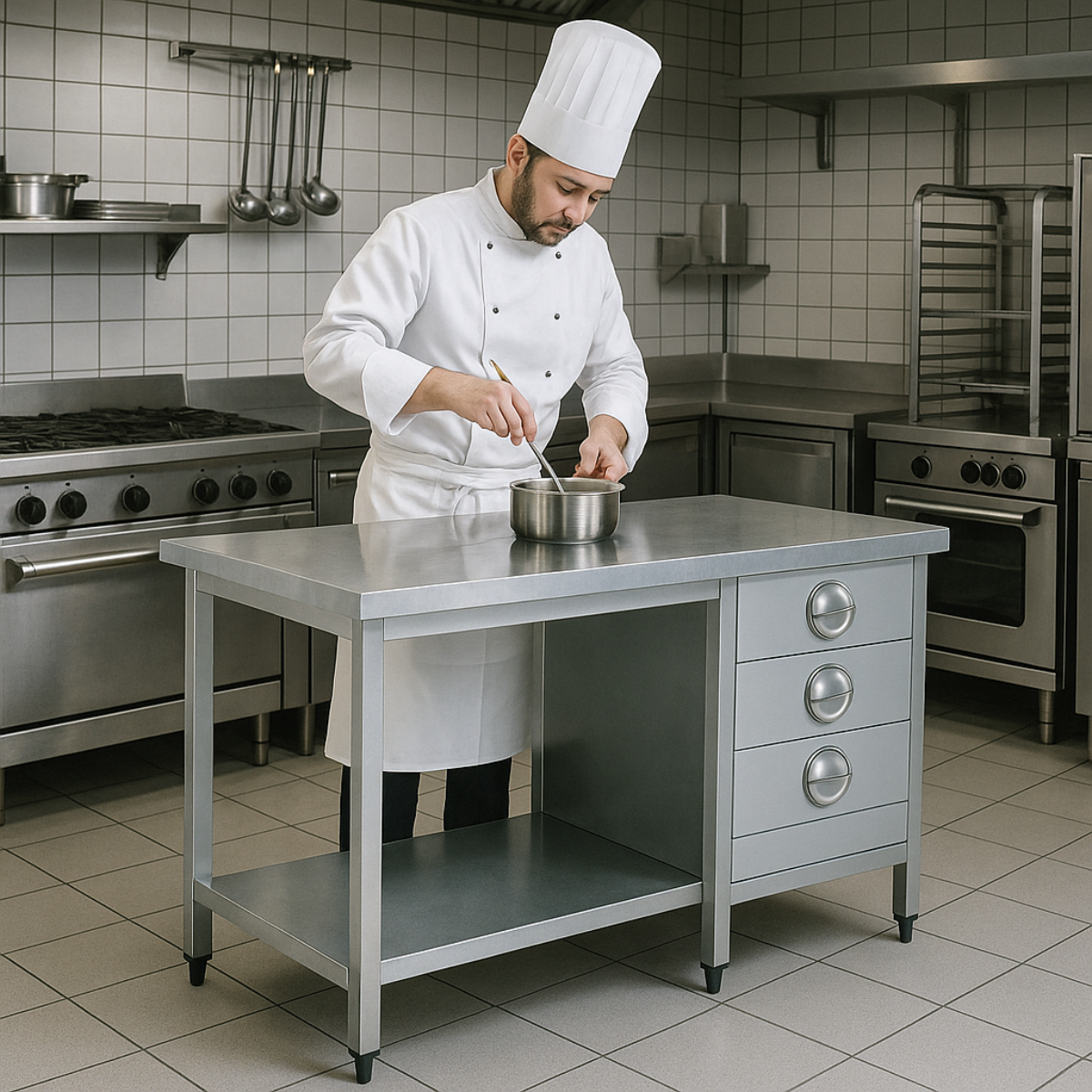 Masa de lucru inox cu blat din marmura, 3 sertare si polita inferioara 160*70*85 - 5