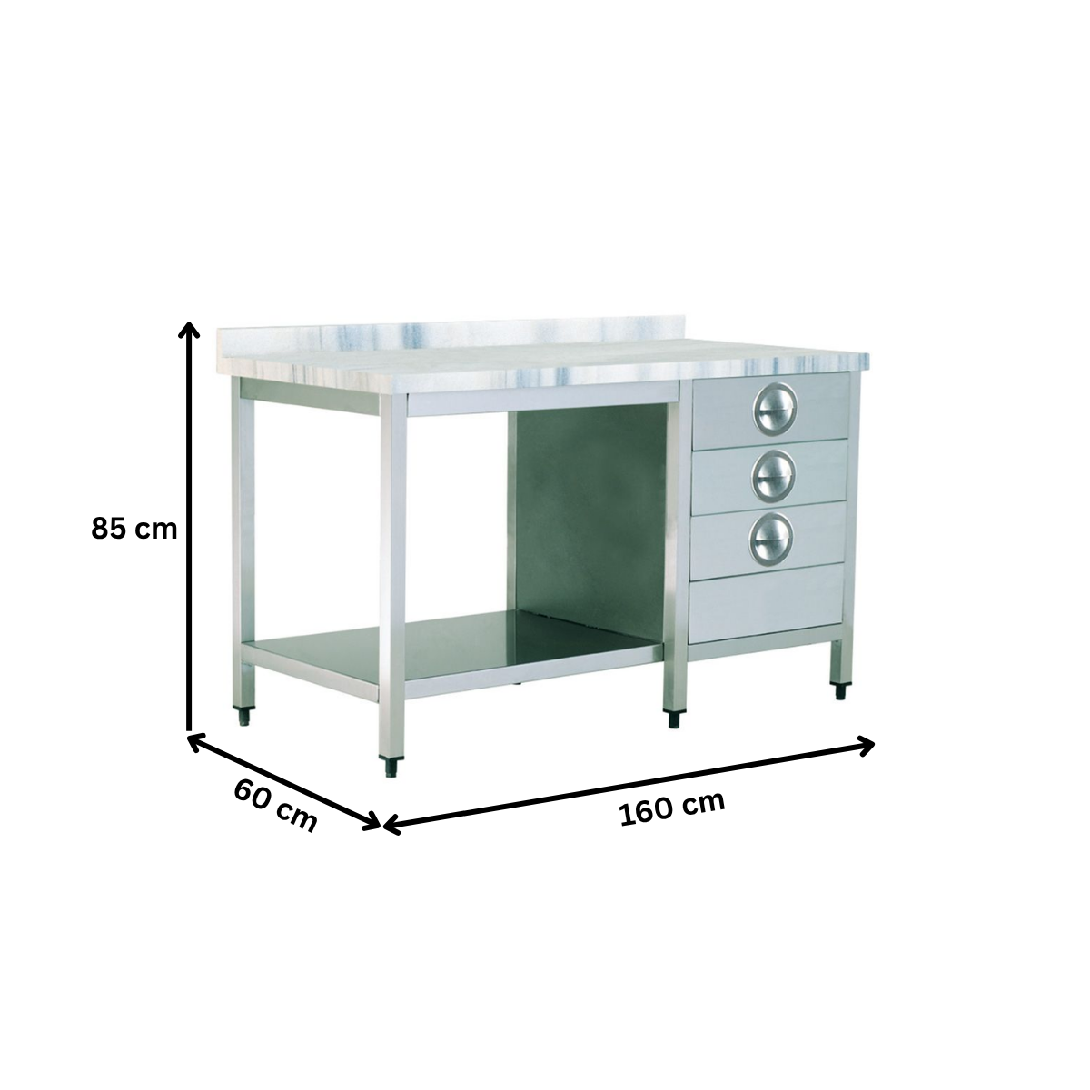 Masa de lucru inox cu blat din marmura, 3 sertare si polita inferioara 160*70*85 - 6