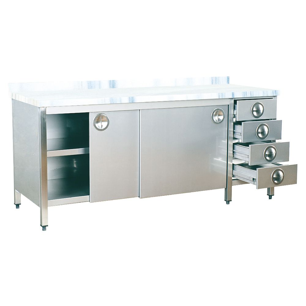 Masa de lucru inox cu blat din marmura, dulap, 3 sertare si polita interioara 180*60*85 - 0