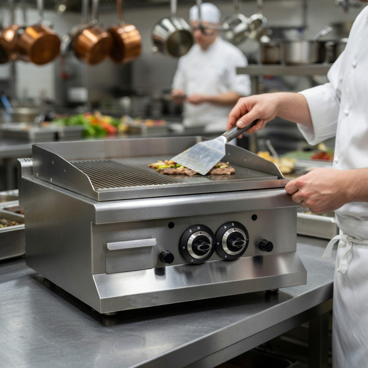 Grill electric profesional, inox, cu suprafata neteda si striata, 60*64*29 cm - 1