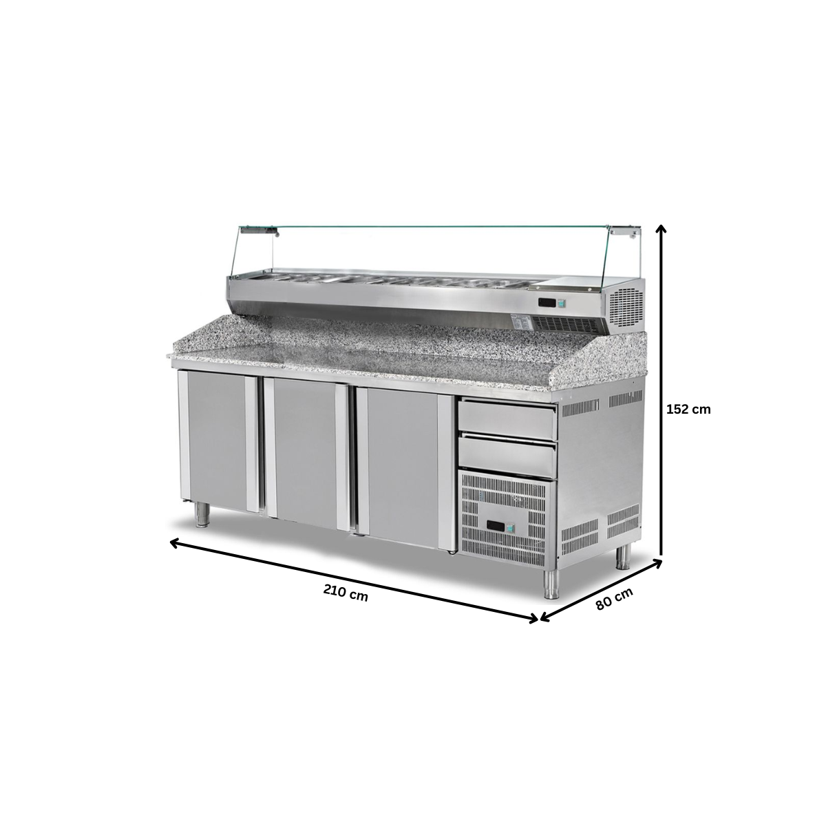 Masa preparare pizza combi, profesionala, inox, 2 sertare, 9 cuve, 500 lt, 210*80*102/152 cm - 6
