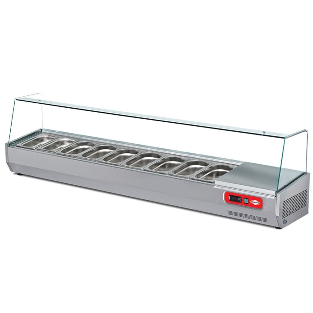 Vitrina ingrediente, inox, 9 cuve GN 1/4, 200*35*50 cm - 0