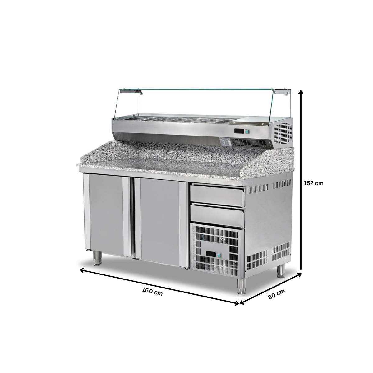 Masa pizza combi, profesionala, inox, 2 sertare, 7 cuve, 300 lt, 160*80*102/152 cm - 5