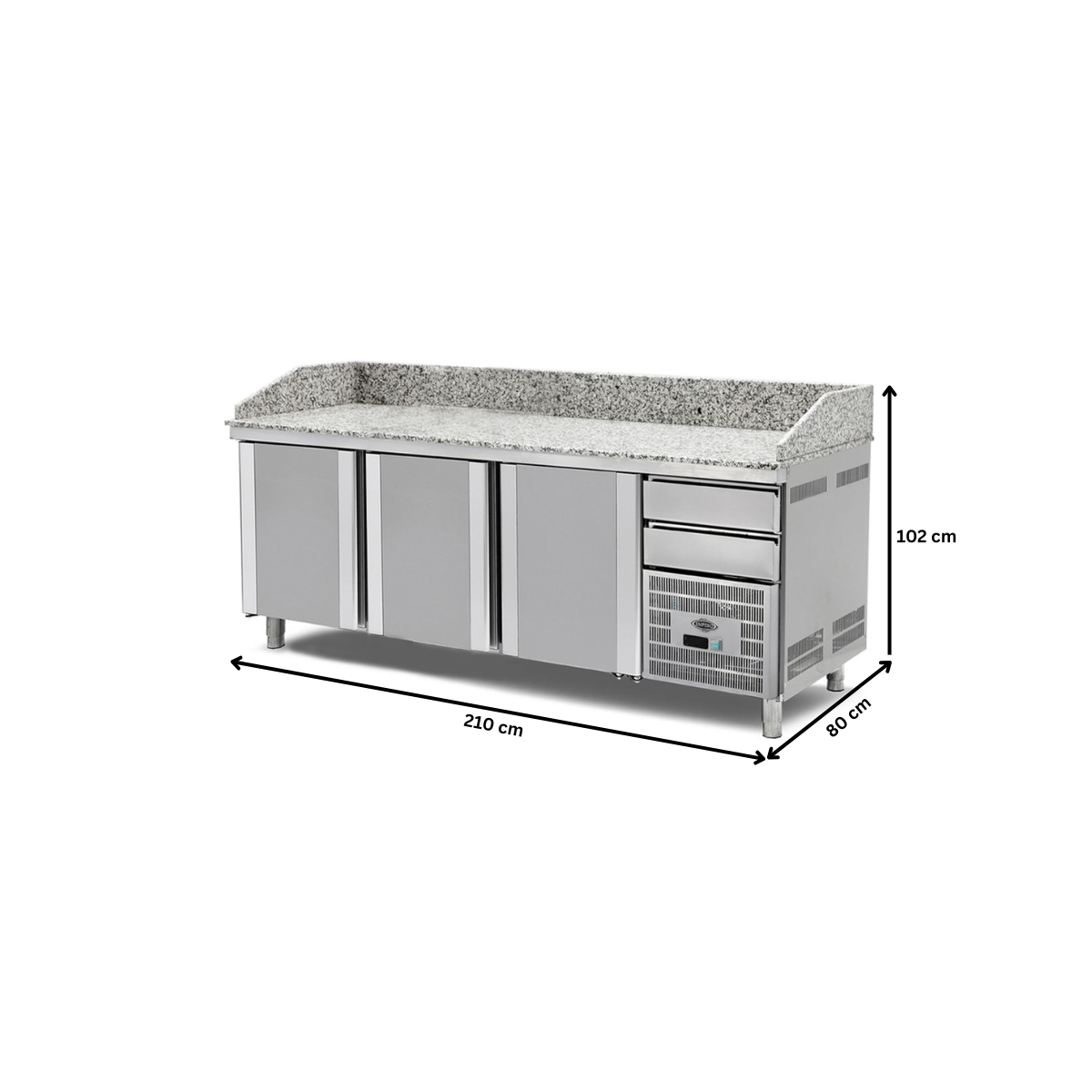 Masa preparare pizza, profesionala, inox, 2 sertare, 500 lt, 210*80*102 cm - 2