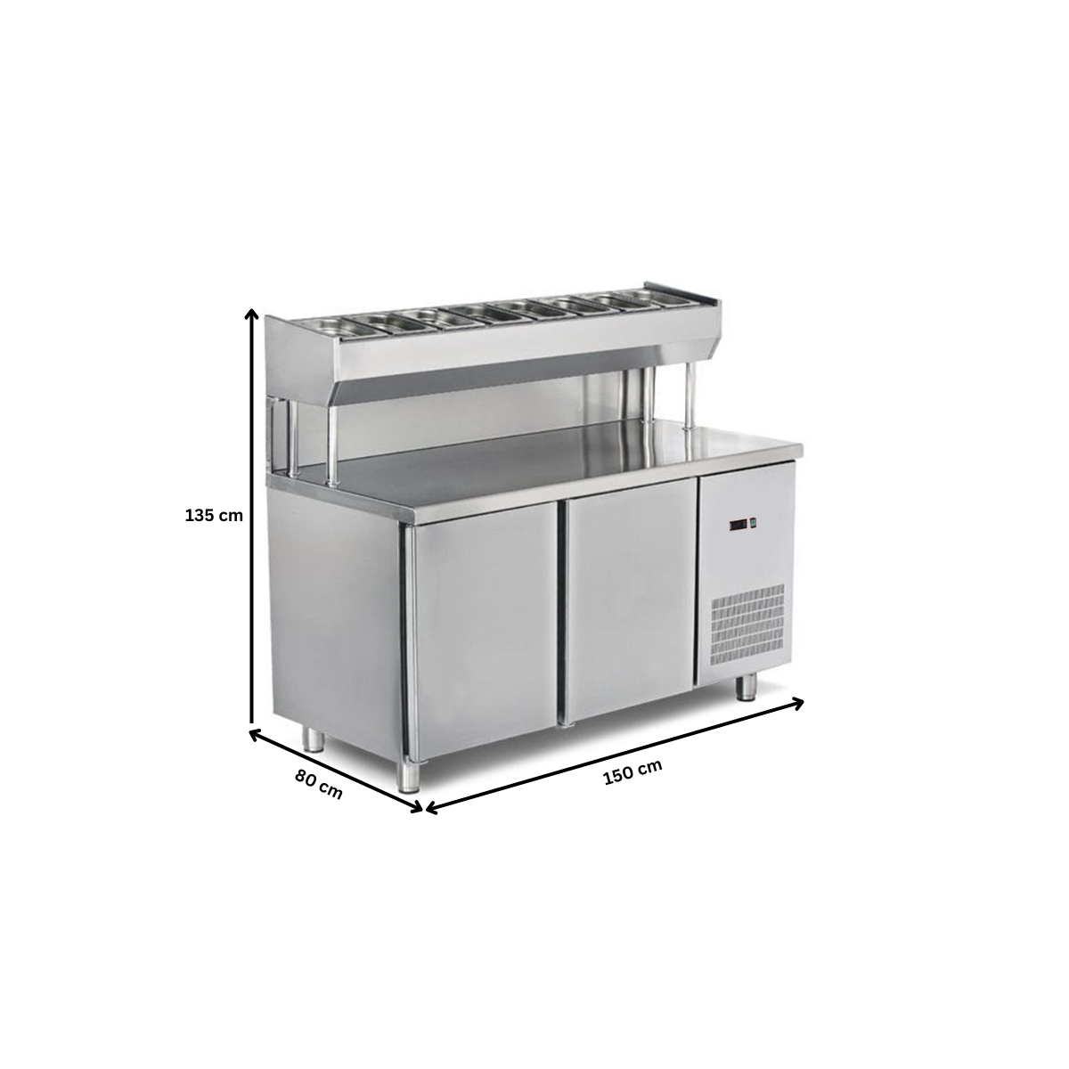 Masa preparare pizza, profesionala, inox, 8 cuve, 300 lt, 150*80*85/135 cm - 4