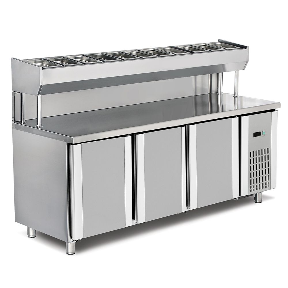 Masa preparare pizza, profesionala, inox, 11 cuve, 500 lt, 200*80*85/135 cm - 0