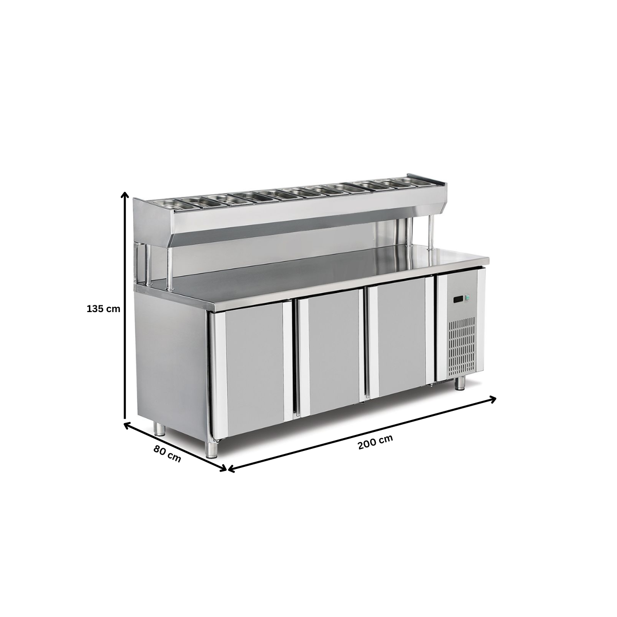 Masa preparare pizza, profesionala, inox, 11 cuve, 500 lt, 200*80*85/135 cm - 4