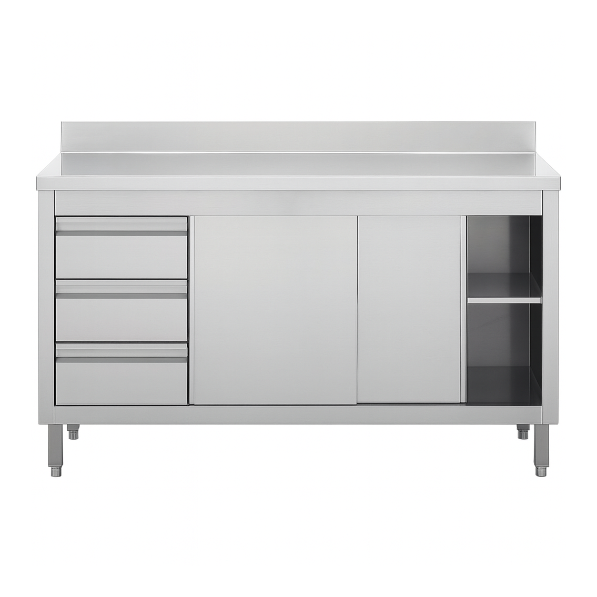 Masa de lucru inox cu dulap, 3 sertare si polita intermediara 160*70*85 - 3